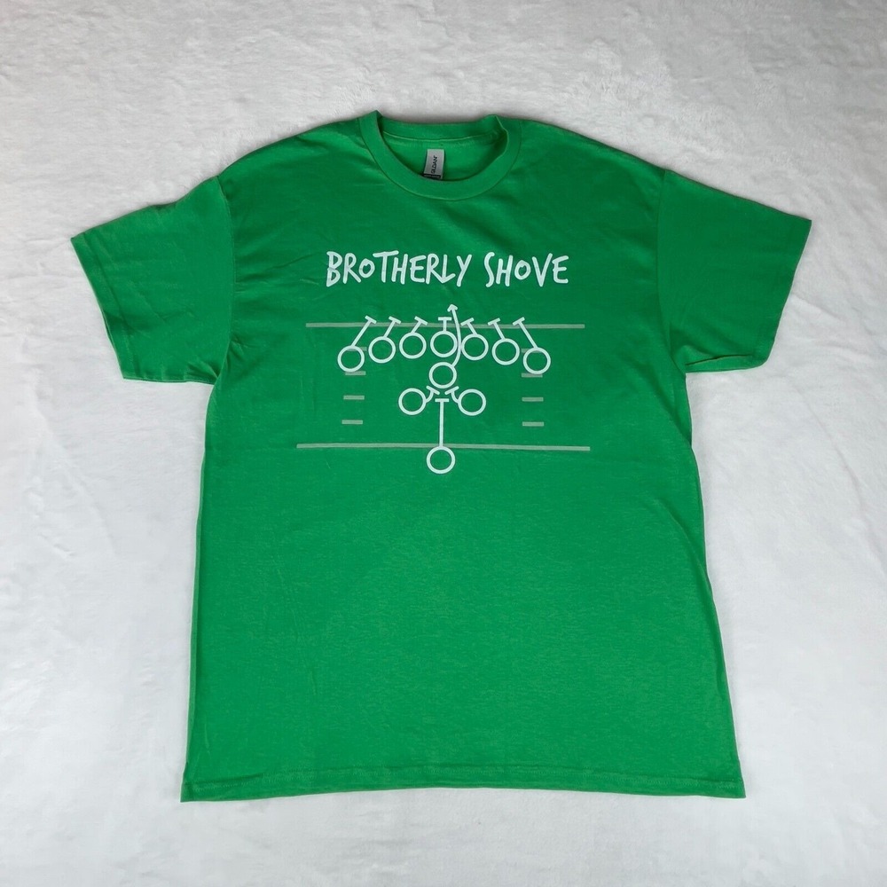 Gilden Tee Shirt Mens Large Green Brotherly Shove Graphic Heavy Cotton Crew Neck